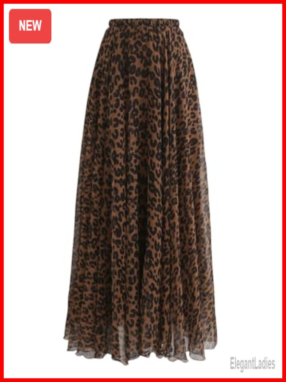 Leopard Print Pleated Ruffle Hem High Waist Flowy Long Skirt Y2K Goth